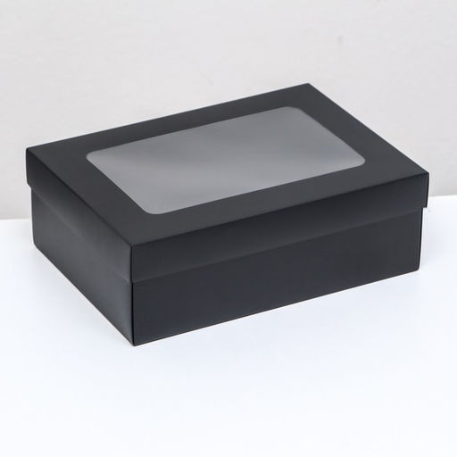 Цена за 5 шт. Коробка подарочная складная, упаковка, крышка-дно, с окном, чёрная , 24 х 17 х 8 см
