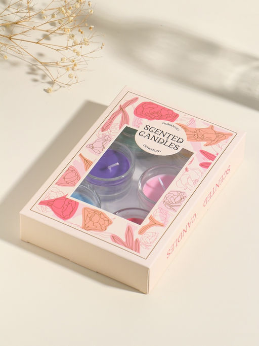 Набор свечей ароматических в стекле, 6 шт. ароматы: роза, свежесть, жасмин, лаванда, 19×13×3.3 см