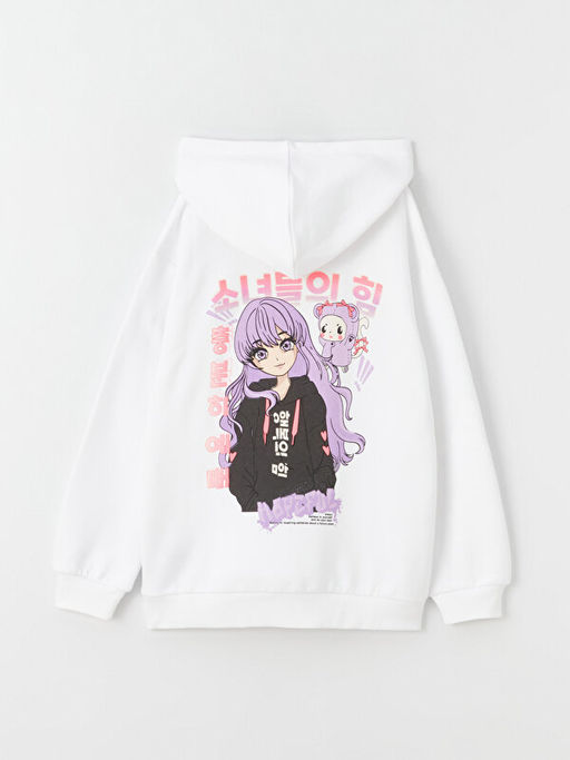 Bask?l? Uzun Kollu K?z ?ocuk Hoodie - Waikiki фото 3