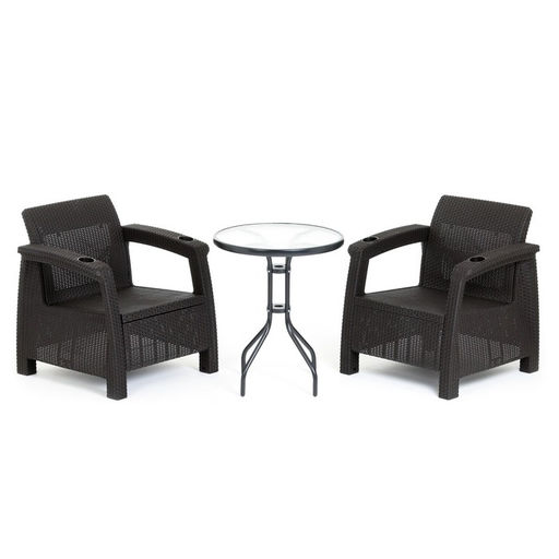 Набор садовой мебели, 2 кресла, стол, пластик, металл, мокко