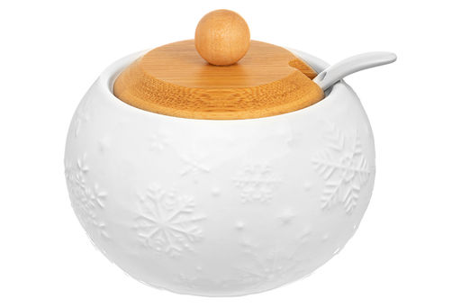 Банка д/хранения 300 мл 10,5*10,5*9 см Снежинки + ложка + дер. крышка - Elan gallery фото 14