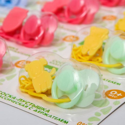 Пустышка классическая, с держателем, +0мес., на блистере, цвет МИКС - Крошка я фото 2