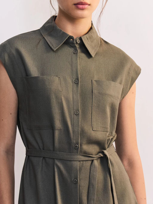 Льняное платье-рубашка с поясом ZR2605012907-13 / Zarina