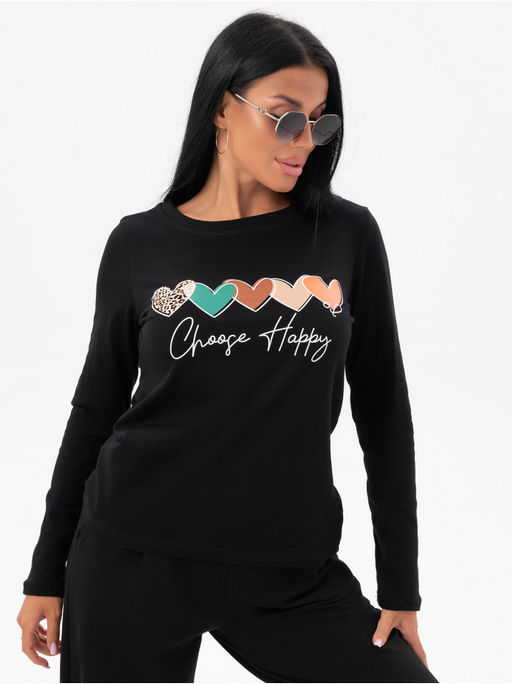 Лонгслив Счастье женский черный - София фото 7