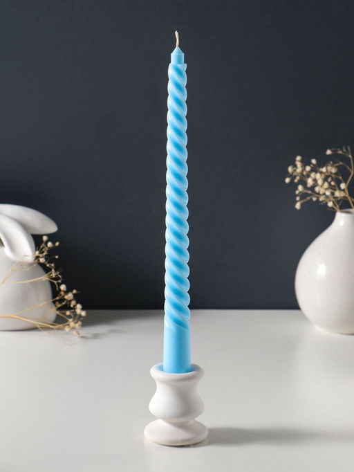 Свеча витая 25 см (набор 3 шт) 57 гр, 5 ч, цв. пастельно-голубой