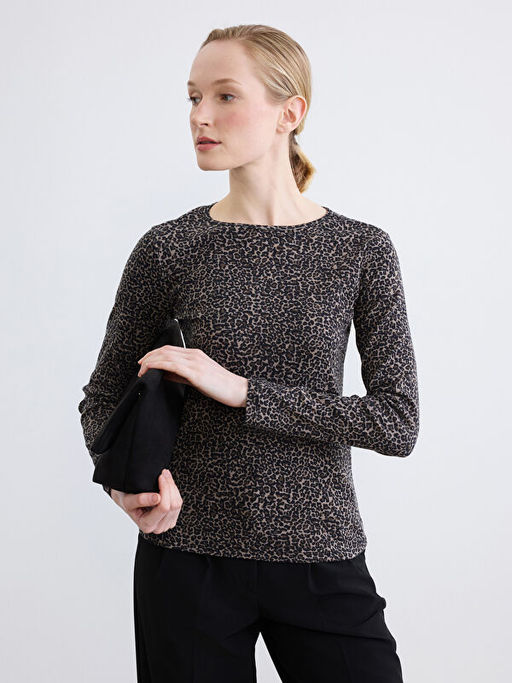 Bisiklet Yaka Leopar Desenli Bluz