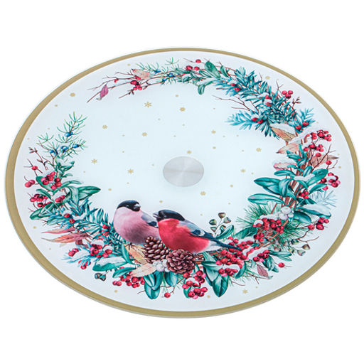 Тортовница вращающаяся Снегири 32*2,5 см 357-258 #НовыйГод