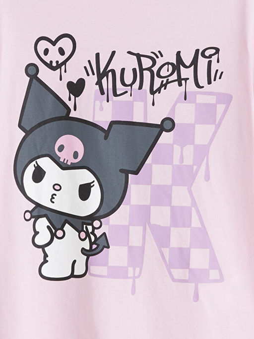 Bisiklet Yaka Kuromi Bask?l? K?z ?ocuk Ti??rt