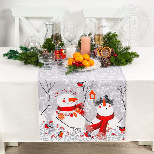 Скатерть-дорожка Снеговики 50*145/1 шт. - 50*145 Скатерти из рогожки - Арт дизайн фото 5