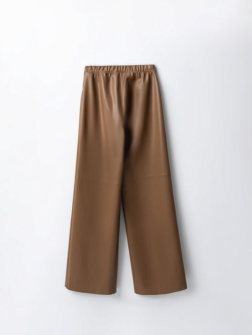 Брюки женские из экокожи коричневые с высокой посадкой - Mark formelle фото 6