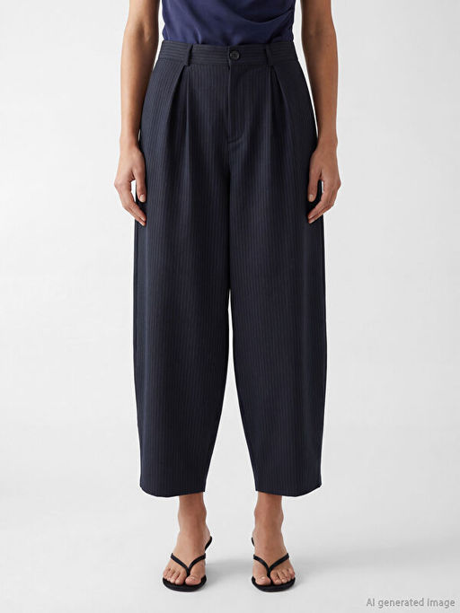 Balloon Fit ?izgili Kad?n Pantolon