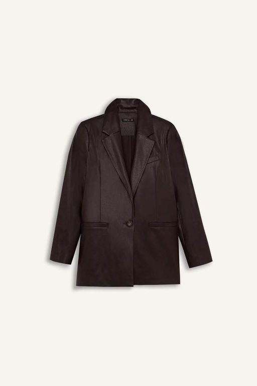 Блейзер на пуговицах из искусственной кожи с воротником и воротником Sorbe x DeFacto  фото 8