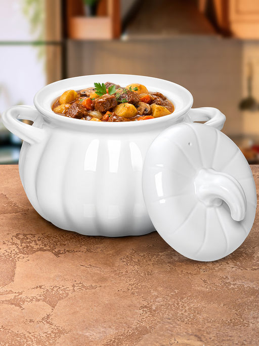 Кастрюля для запекания и сервировки 3 л 26*22*19 см "Тыква" с ручками, с крышкой, фарфор