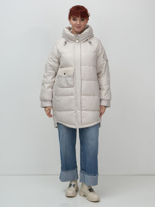 Куртка зимняя женская с капюшоном модная бежевого цвета 7341B - Visdeer фото 2
