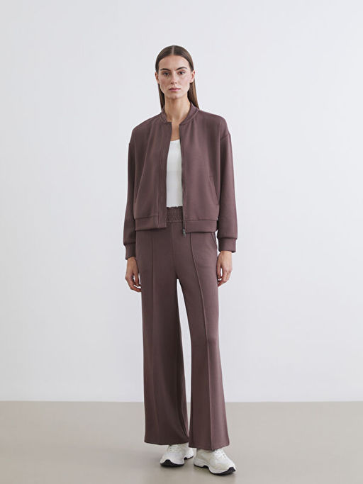 Kolej Yaka Oversize Kad?n Fermuarl? Sweatshirt