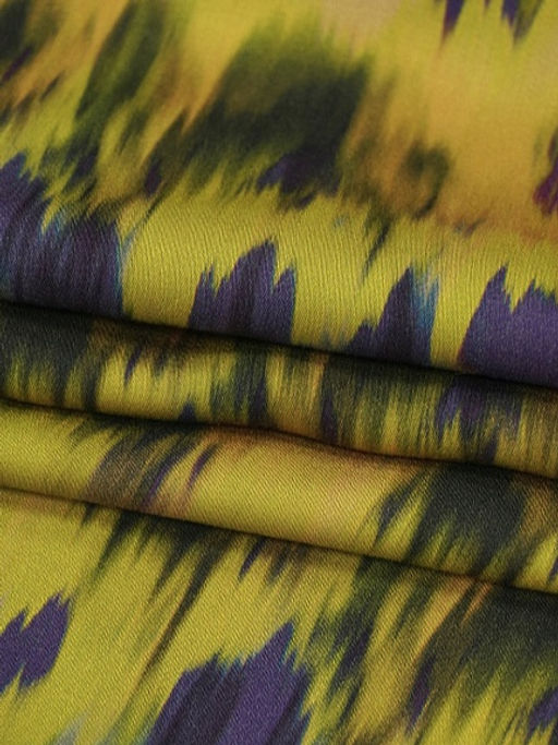 Штапель Премиум Икат цв.горчица/фиолетовый, ш.1.5м, вискоза-100%, 125гр/м.кв - Купава фото 11