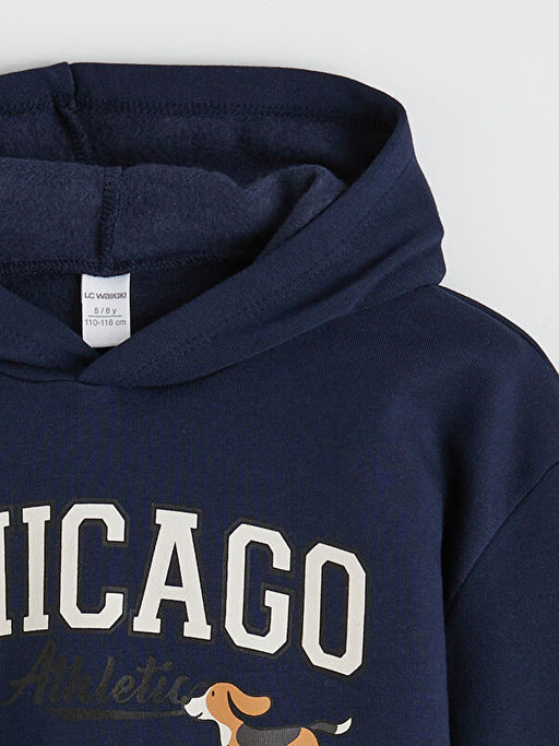 Kap??onlu Bask?l? Erkek ?ocuk Kal?n Sweatshirt