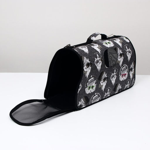 Сумка-переноска каркасная Зимние коты, размер L, 53 х 21 х 29 см - Пижон фото 2