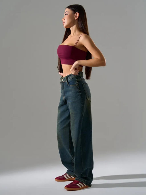 Джинсы мом с высокой посадкой широкие