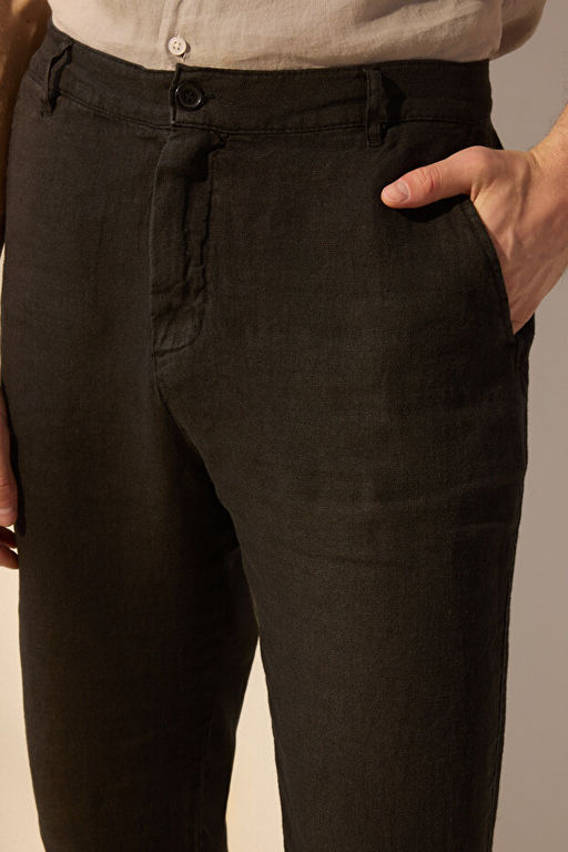 Siyah %100 Keten Regular Fit Pantolon TMNSS25PL00029