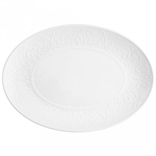 "Русь" Блюдо овальное фарфоровое 368х260х33мм, белый, рельефный декор (Китай)