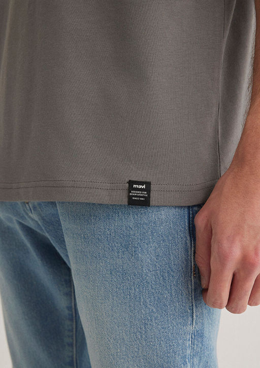 Etiket Detayl? Gri Basic Tisort - Mavi фото 6