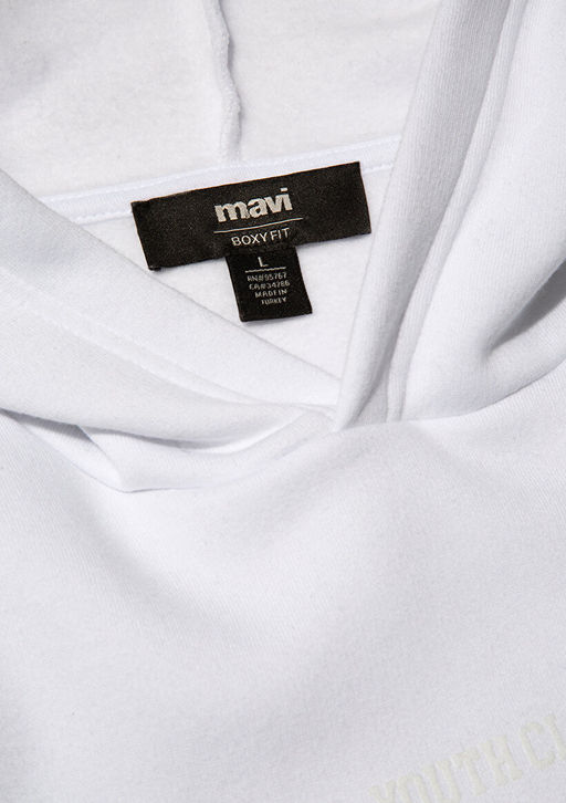 Beli lastikli Kapusonlu Beyaz Sweatshirt - Mavi фото 7