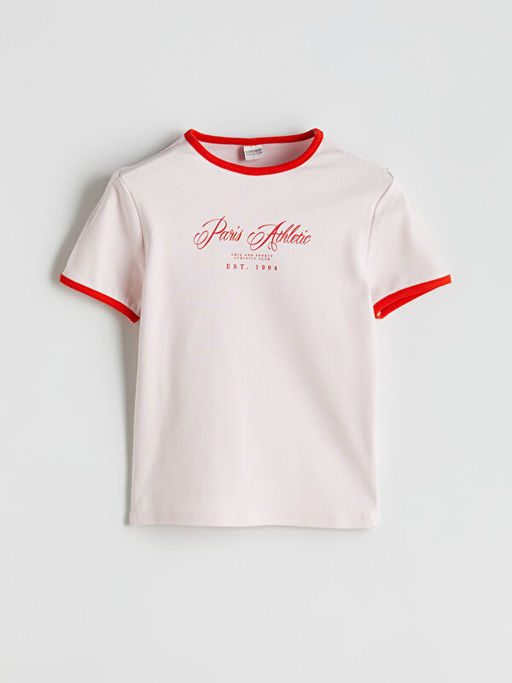 Bisiklet Yaka Paris Bask?l? K?z ?ocuk Ti??rt