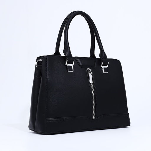 Сумка тоут на молнии, наружный карман, длинный ремень, цвет чёрный - Simaland фото 3