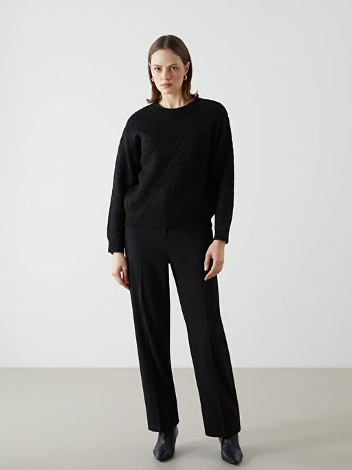 Bisiklet Yaka Baklava Desenli Kad?n Triko Kazak