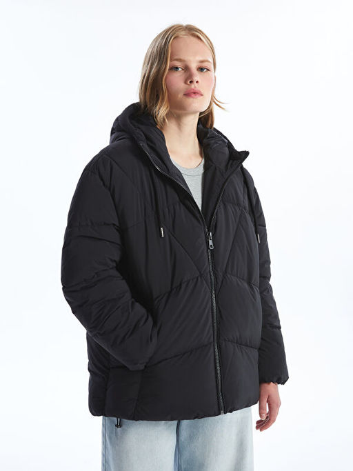 Kap??onlu D?z Oversize Kad?n ?i?me Mont