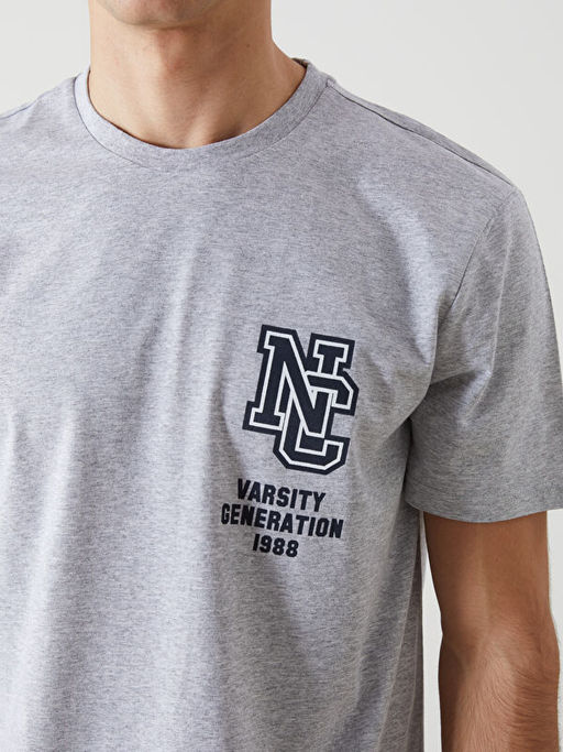 Bisiklet Yaka K?sa Kollu Bask?l? Penye Erkek Ti??rt