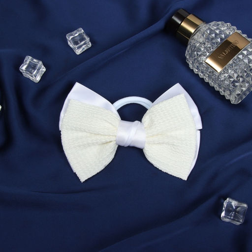 Цена за 6 шт. Бант для волос на резинке «Школьница стиль», узоры, 12 см, белый