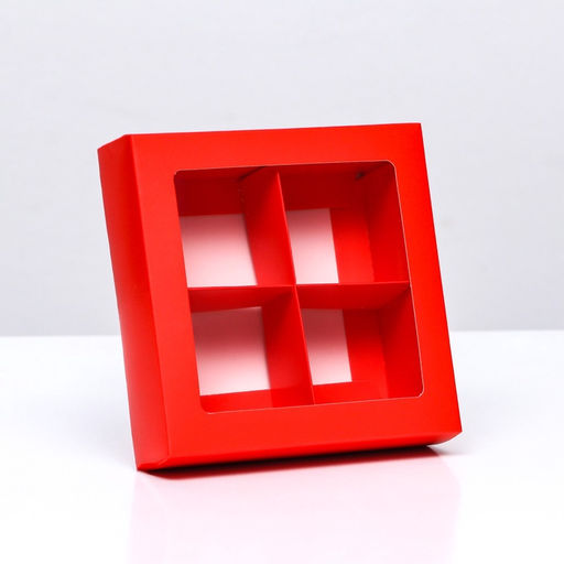 Цена за 2 шт. Коробка для 4 конфеты, алый, 12.5×12.5×3.5 см Кондитерская упаковка