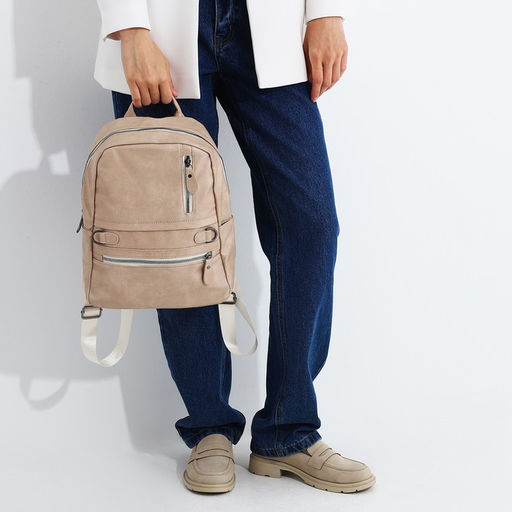 Рюкзак женский из искусственной кожи на молнии, 2 кармана, цвет бежевый - Simaland фото 6