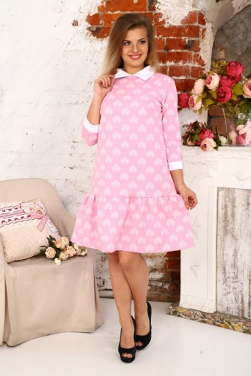 Д438 Платье Валерия футер (Сердечки на розовом)