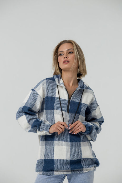 УТЕПЛЕННАЯ Толстовка клетка унисекс, т.синий - Knitka wear фото 9