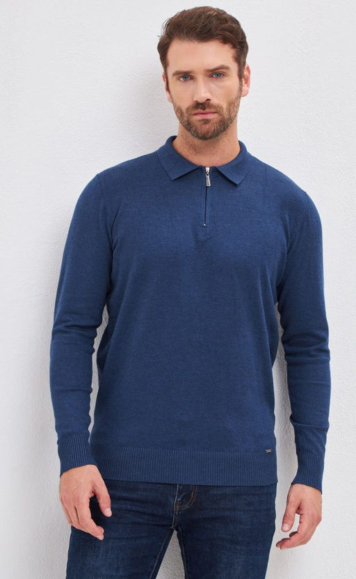 Джемпер мужской с отложным воротником на молнии F121-1581 синий - Fine joyce фото 9