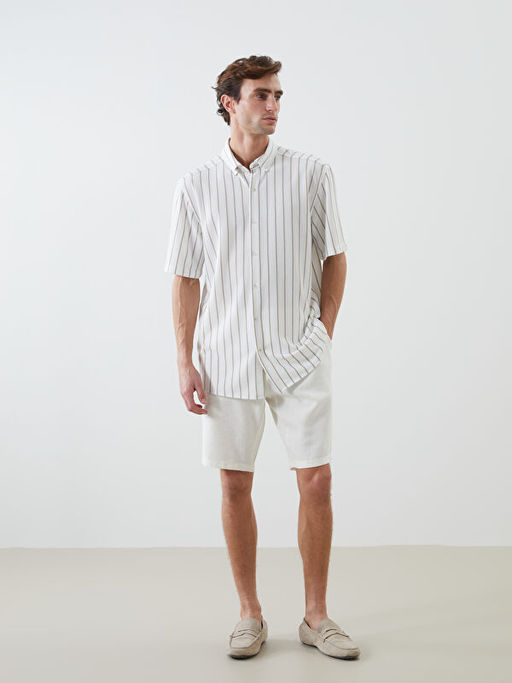 Regular Fit K?sa Kollu ?izgili Erkek G?mlek