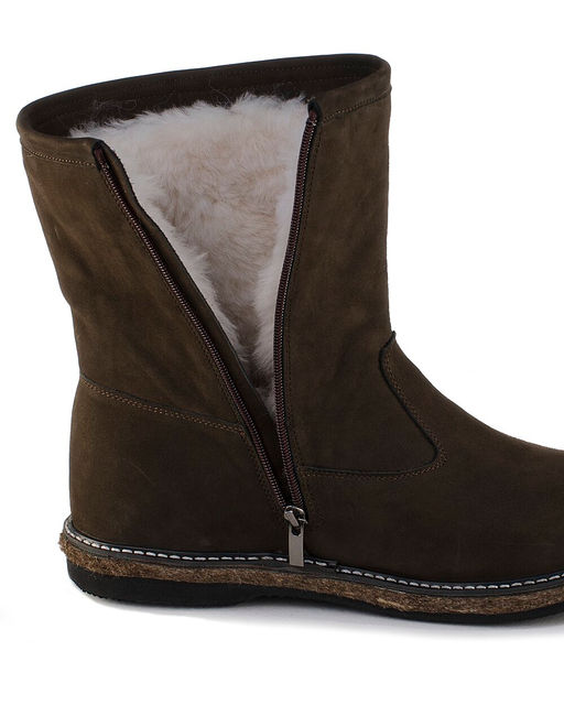 Полусапоги мужские на войлочной подошве, Коричневые. Нубук. Молния.