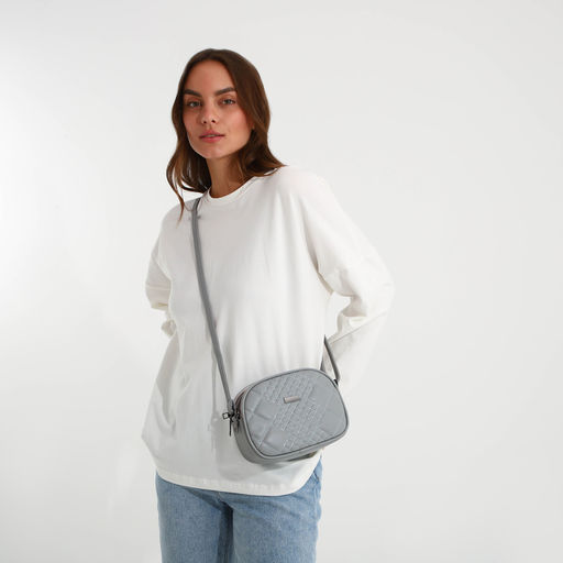 Сумка женская кросс-боди на молнии, 19×7×15 см, в клетку, серая