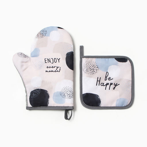 Набор кухонный «Be happy» варежка-прихватка 20×27 см, прихватка 17×17 см 100% п/э