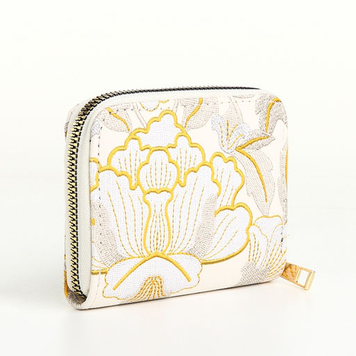 Кошелёк на молнии, с вышивкой, маленький, чёрный