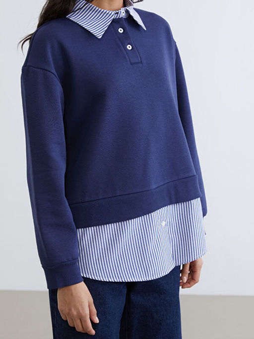 G?mlek Yaka ?izgili Kad?n Kal?n Sweatshirt Tunik - Waikiki фото 3