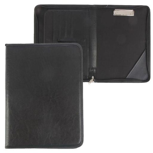 Папка деловая, искусственная кожа, для бумаг, 360×260×30 мм, с металлическим прижимом, 6Д07 «Люкс » чёрная