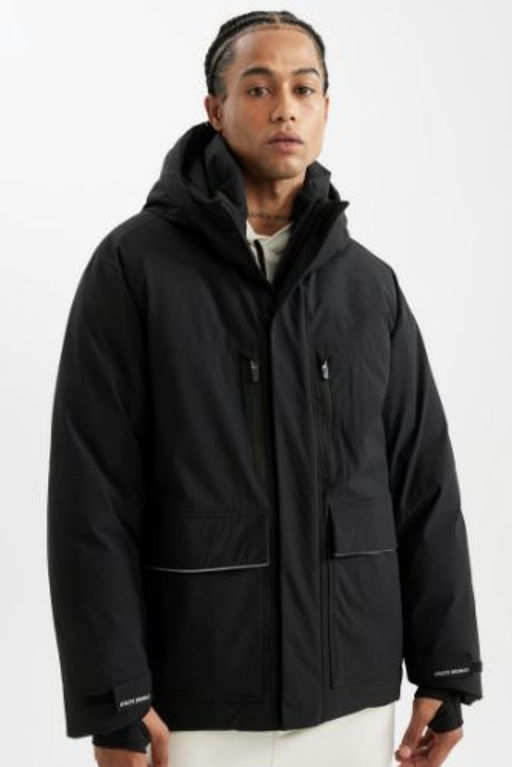 DeFactoFit Termometreli Mont Parka Su Itici Ruzgar Gecirmez Slim Fit Dar Kesim Kapusonlu Fermuarl?