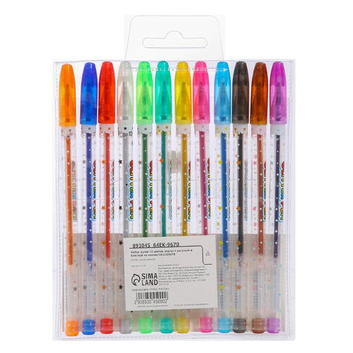 Набор гелевых ручек, 12 цветов, металлик, корпус с рисунком, в блистере на кнопке - Calligrata фото 2