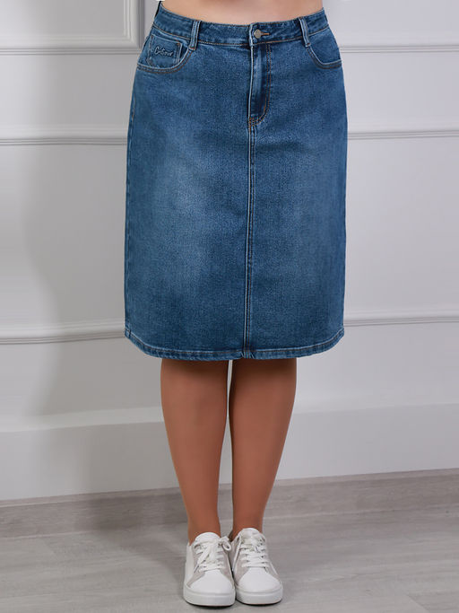 Юбка из денима больших размеров базовая - Almond фото 3