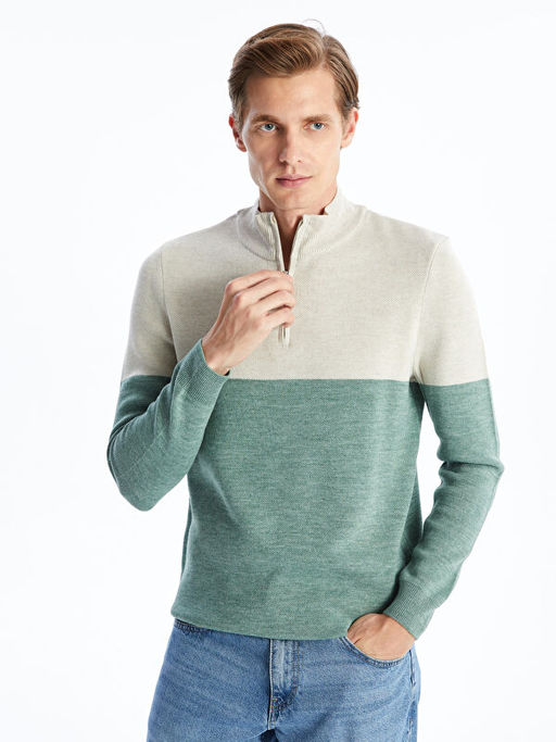 Dik Yaka Uzun Kollu Erkek Triko Kazak