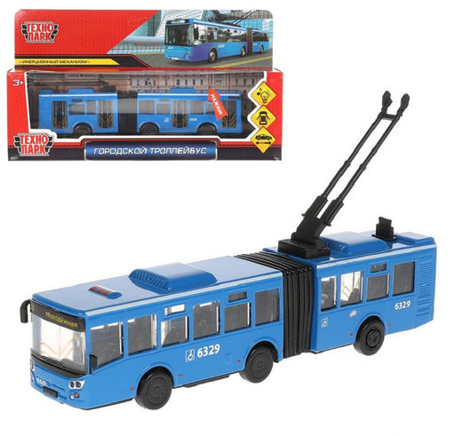 Технопарк. Городской троллейбус 19 см, мет,свет-звук , двер, синий, инерц, кор. арт.TROLLRUB-19SL-BU